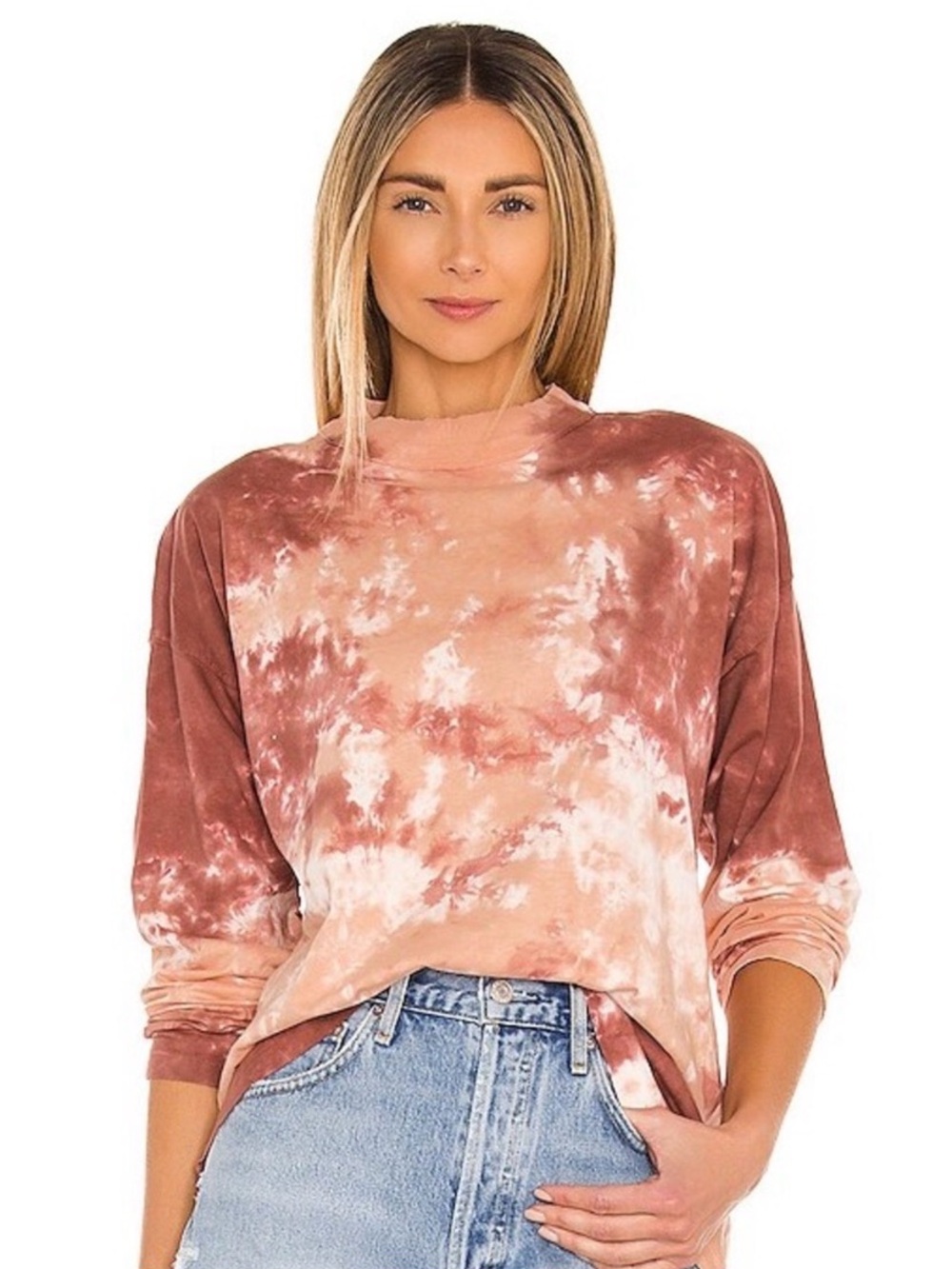 Free People We the Free Be Free Long Sleeve Tie Dye Pullover in Cabernet Combo